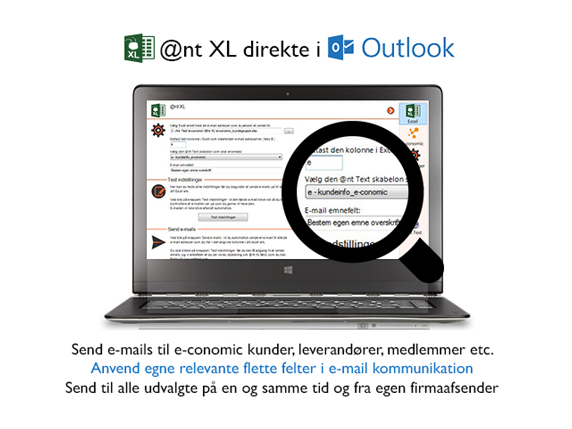 Computer skærm med forstørrelsesglas - Ant XL direkte i Outlook