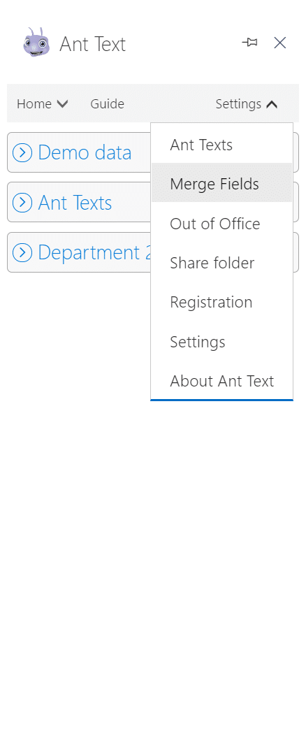 Ant Text Panel Merge fields