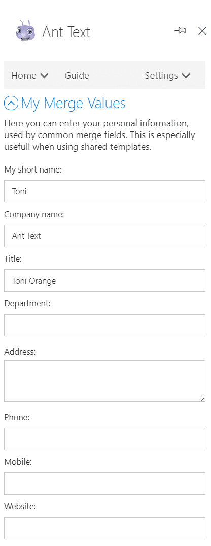 Ant Text Panel Merge Fields